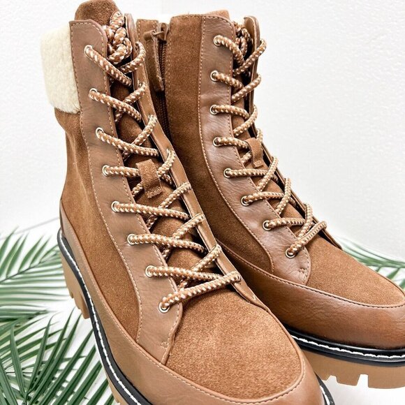 Violet & Red Alexa Brown Suede Fleece Trim Lug Combat Boots Size 8.5M NWOB - Picture 5 of 13